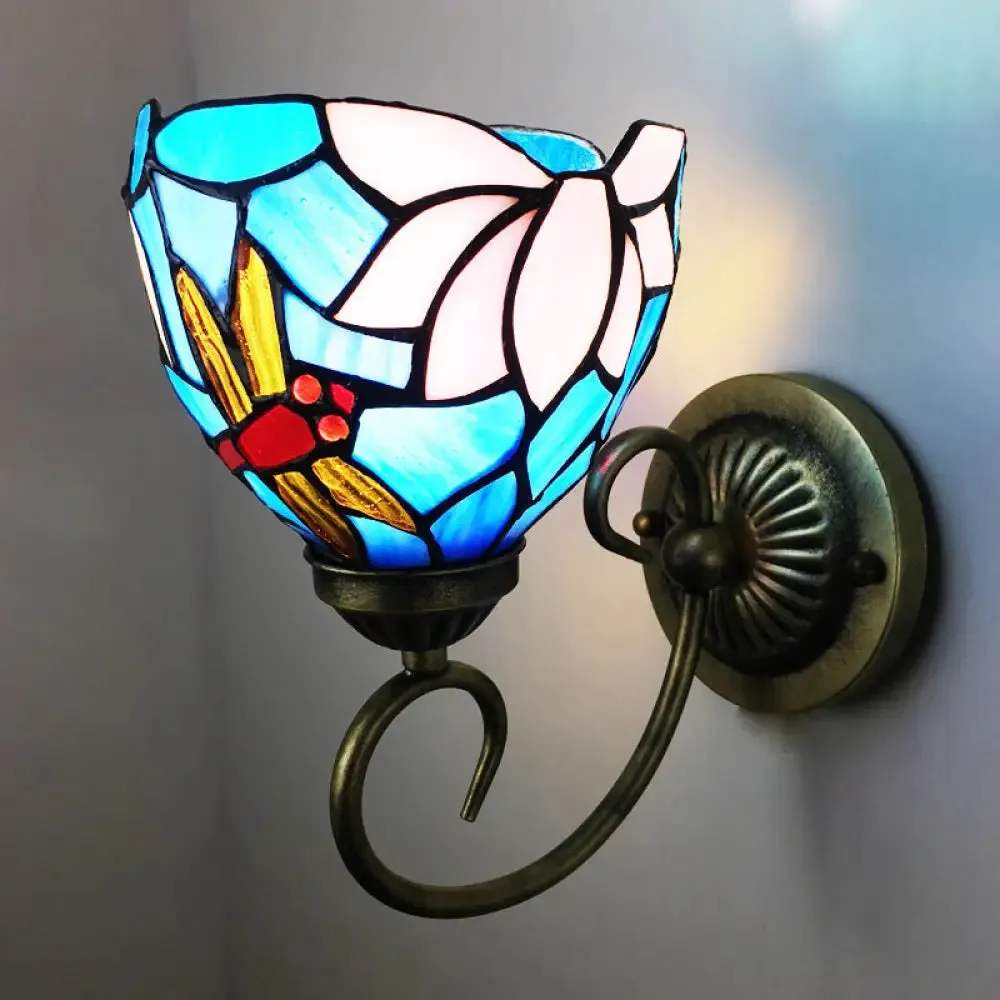 Victorian Dragonfly Stained Glass Wall Sconce with Brass Fixture