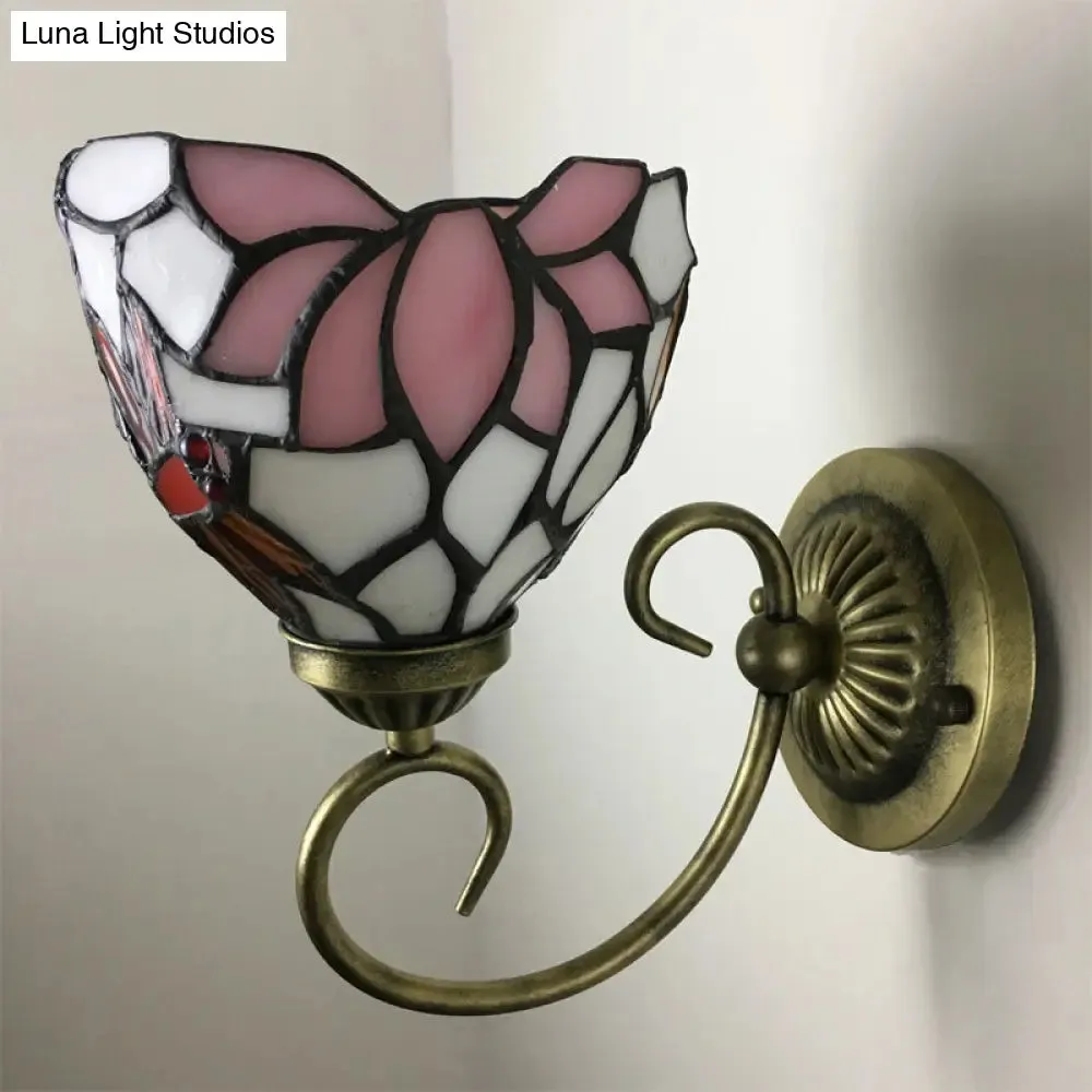 Victorian Dragonfly Stained Glass Wall Sconce with Brass Fixture