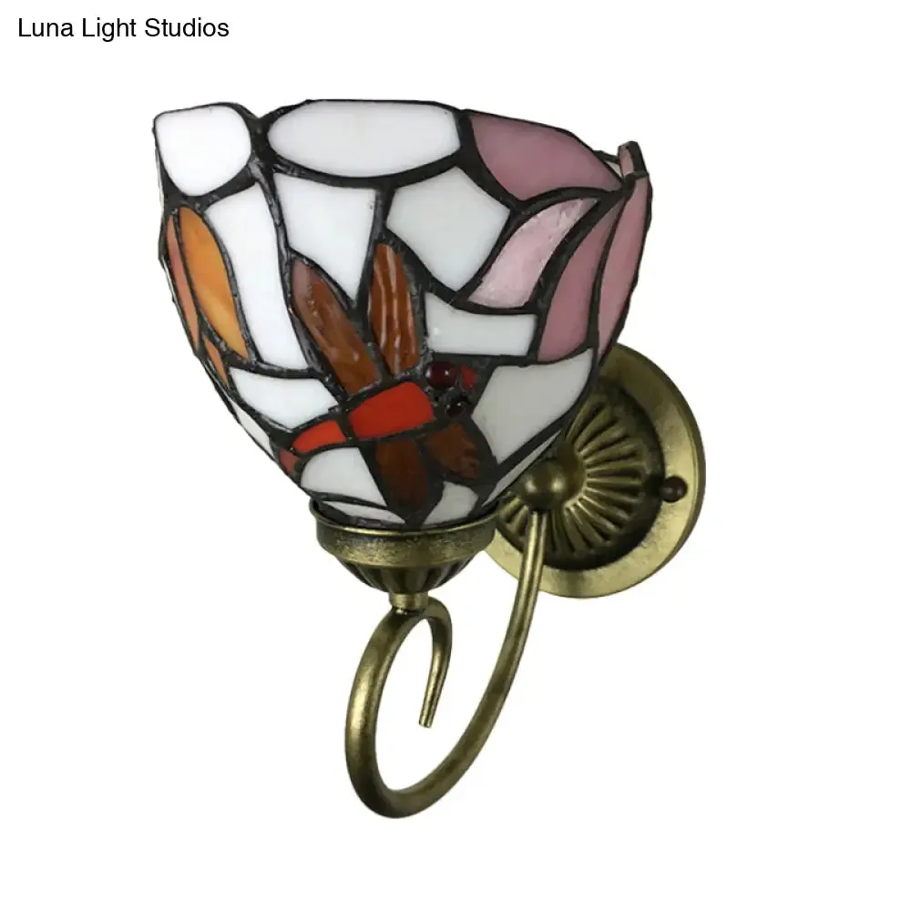 Victorian Dragonfly Stained Glass Wall Sconce with Brass Fixture