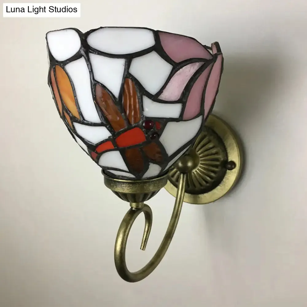 Victorian Dragonfly Stained Glass Wall Sconce with Brass Fixture