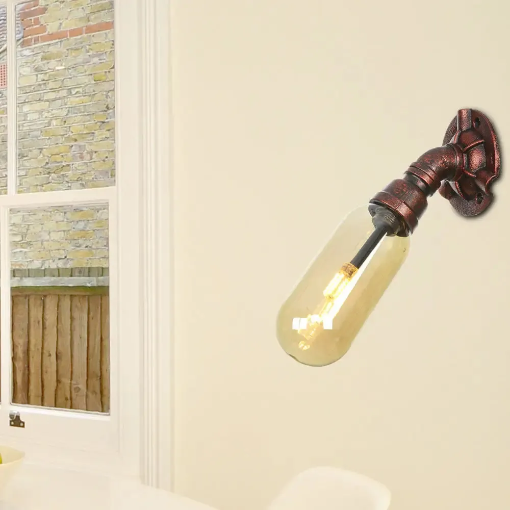 Vintage Amber Glass Capsule LED Wall Sconce Lamp with Weathered Copper Finish