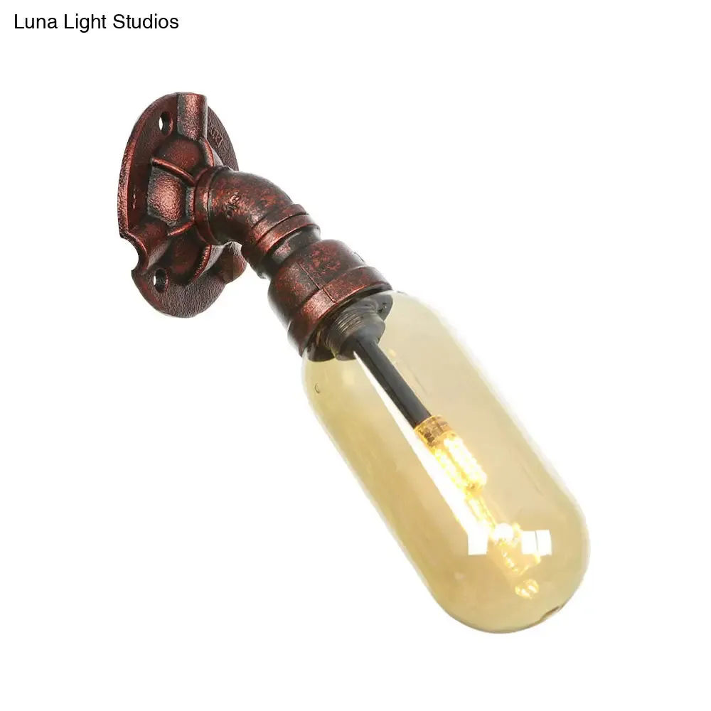 Vintage Amber Glass Capsule LED Wall Sconce Lamp with Weathered Copper Finish