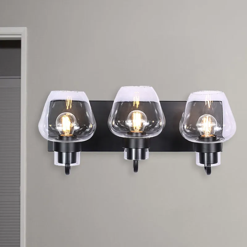 Vintage Cone Glass Wall Mount Light with 3 Bulbs - Black Dining Room Wall Lighting