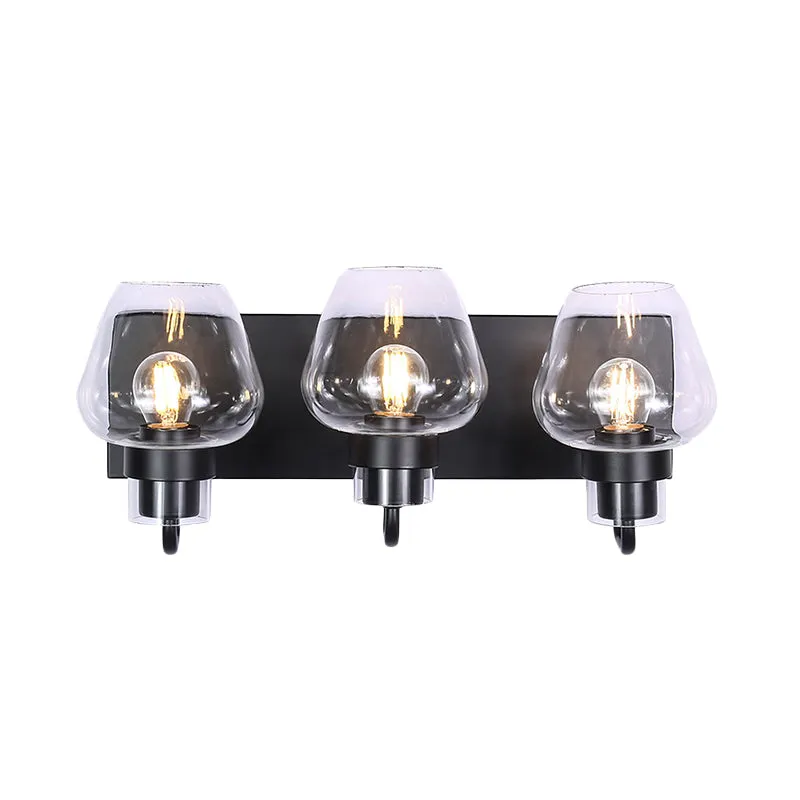 Vintage Cone Glass Wall Mount Light with 3 Bulbs - Black Dining Room Wall Lighting