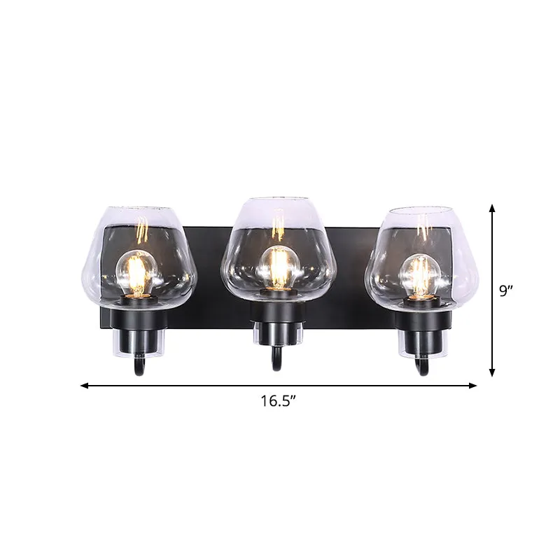 Vintage Cone Glass Wall Mount Light with 3 Bulbs - Black Dining Room Wall Lighting