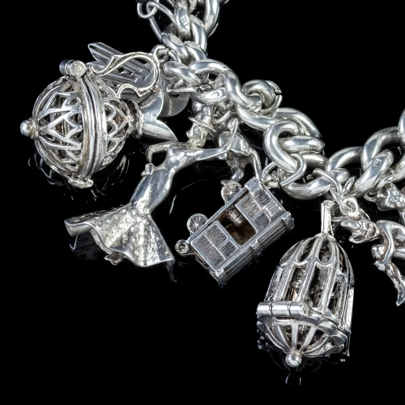 Vintage Heavy Silver Charm Bracelet Dated 1963