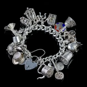 Vintage Heavy Silver Charm Bracelet Dated 1963