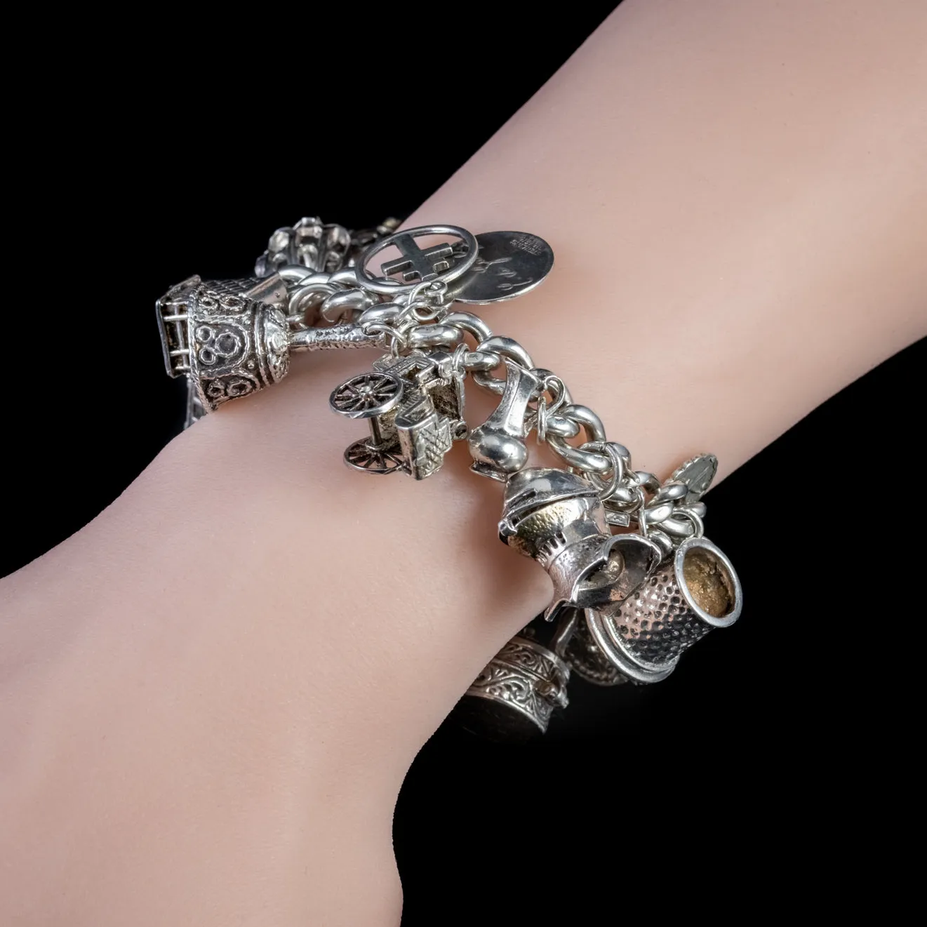 Vintage Heavy Silver Charm Bracelet Dated 1963