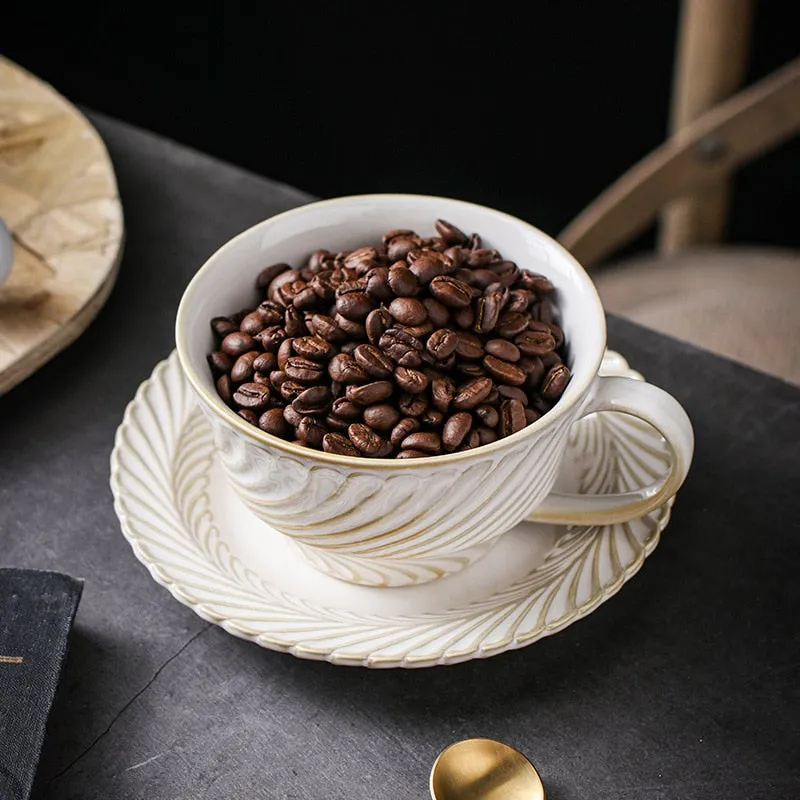 Vintage Leaf Ceramic Cup & Saucer Set