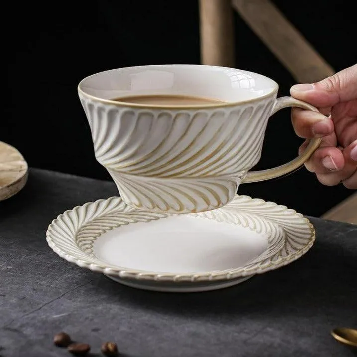 Vintage Leaf Ceramic Cup & Saucer Set