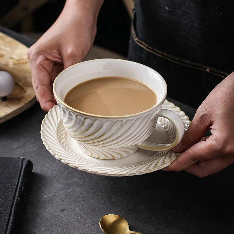 Vintage Leaf Ceramic Cup & Saucer Set