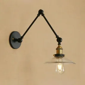 Vintage Style Brass Wall Mounted Light Fixture with Flared Bulb and Clear Glass