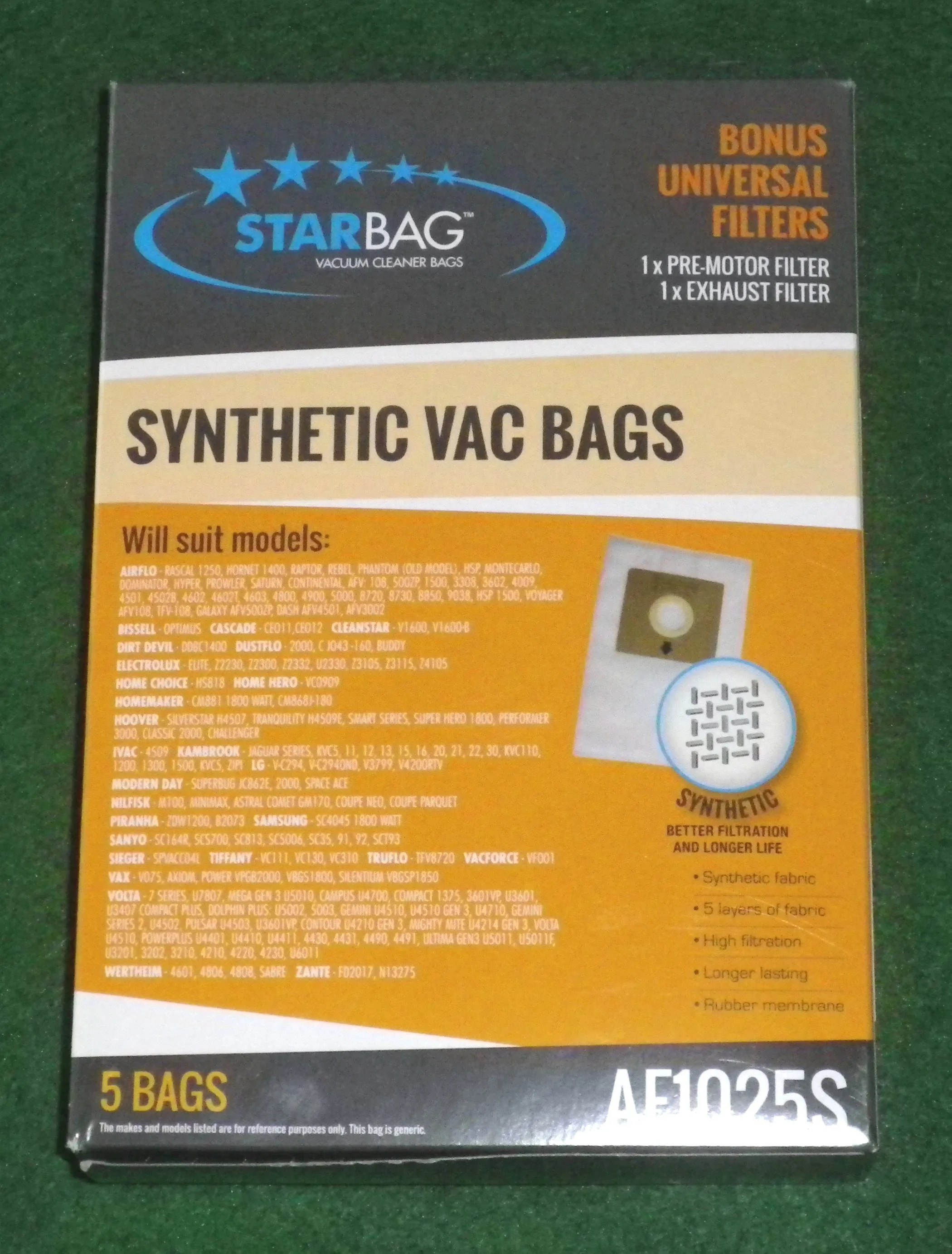 Volta Gemini U4502 - 05, Airflo, Kambrook Synthetic Vacuum Bags - Part # AF1025S