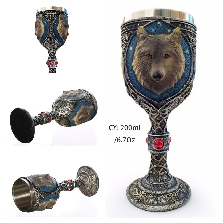 Wolf King Stainless Steel and Resin 200ml Retro Wine Glass / Unique Cocktail Drinkware