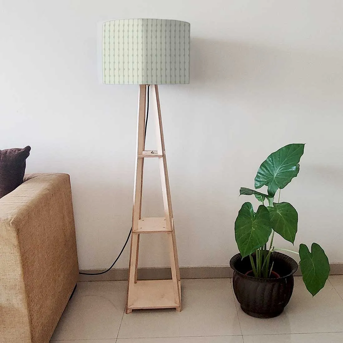 Wooden Corner Lamps with Shelves  -   Green Lines