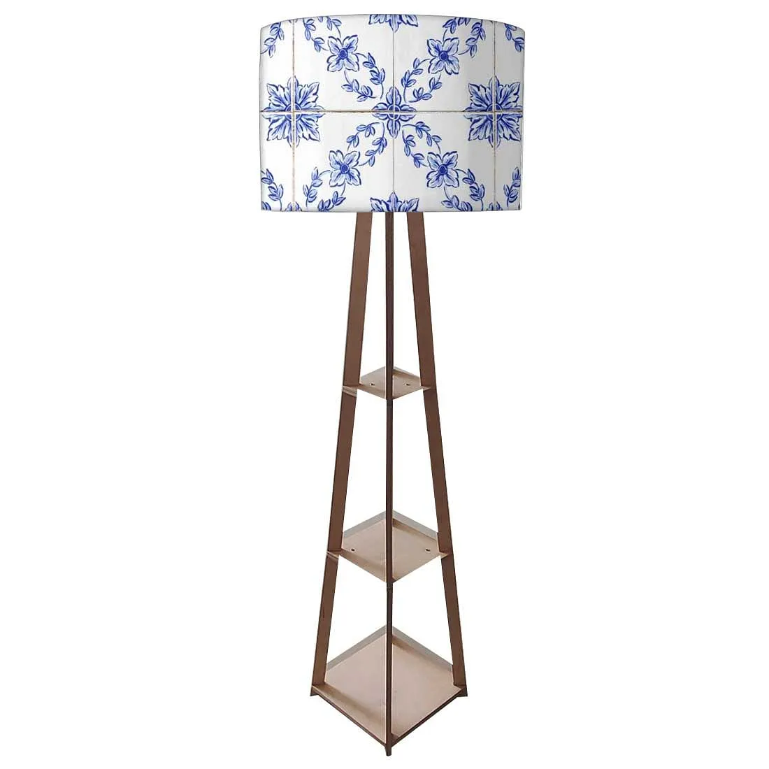 Wooden Corner Lamps with Shelves - Spanish Tiles