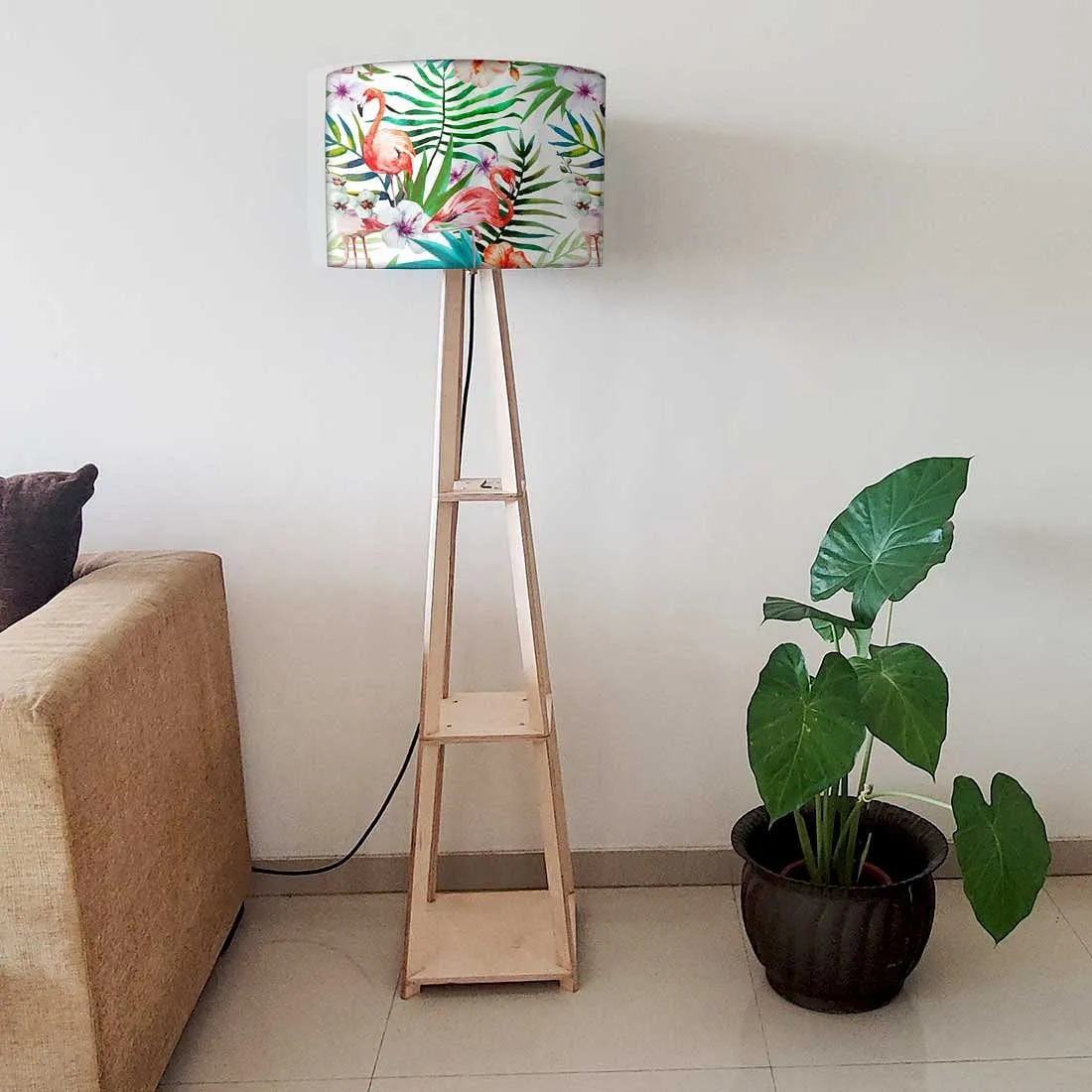 Wooden Tripod Floor Lamps for Living Room - Flamingoes