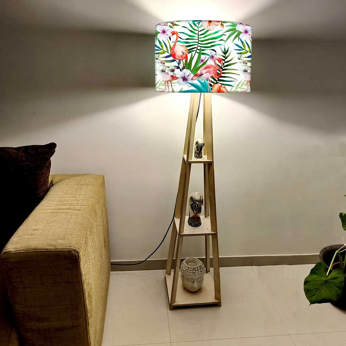 Wooden Tripod Floor Lamps for Living Room - Flamingoes