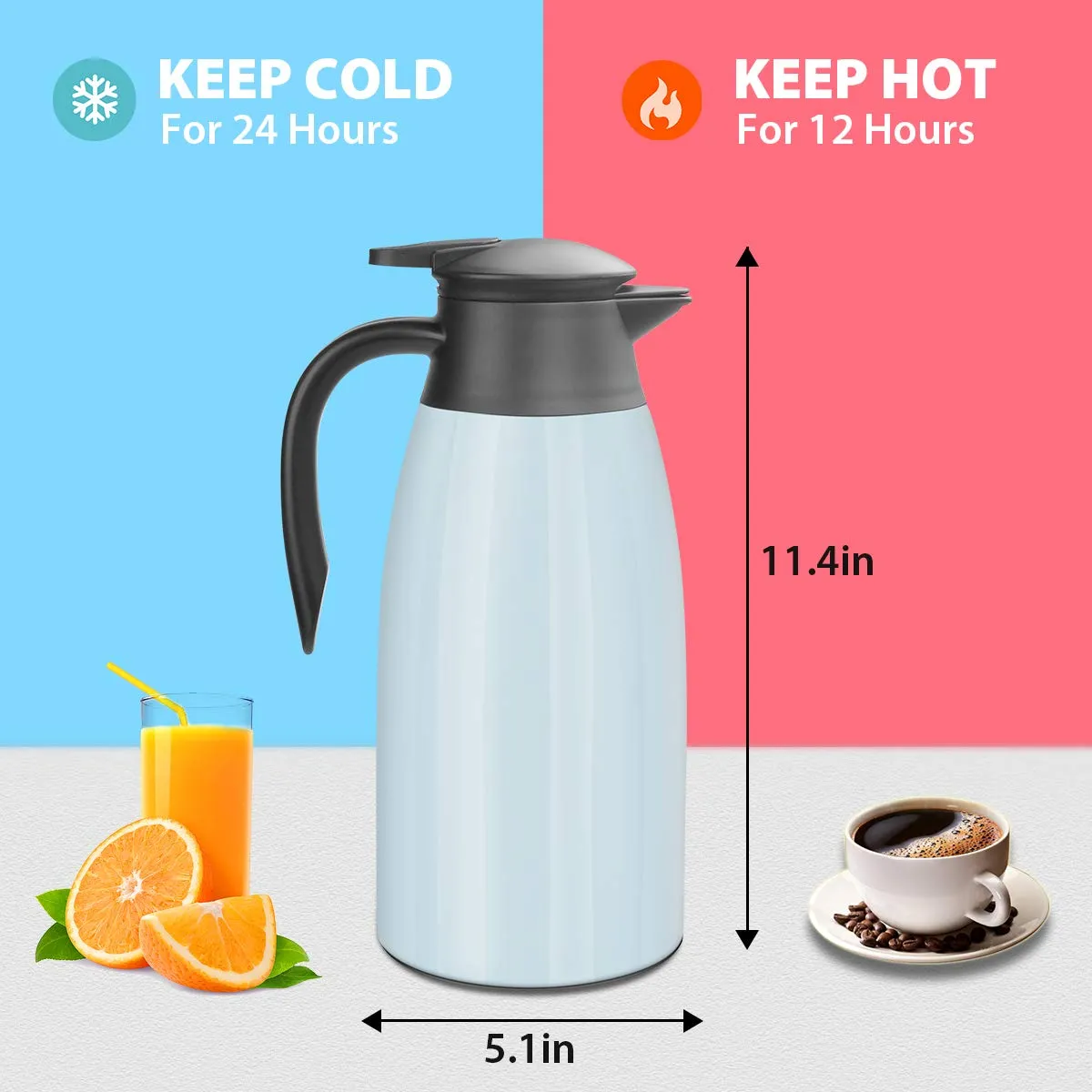 Yummy Sam Thermal Coffee Carafe Stainless Steel 68oz(2 Lifter) Double Walled Vacuum Coffee Thermos Water Beverage Dispenser 12 Hour Heat Retention/24 Hour Cold Retention